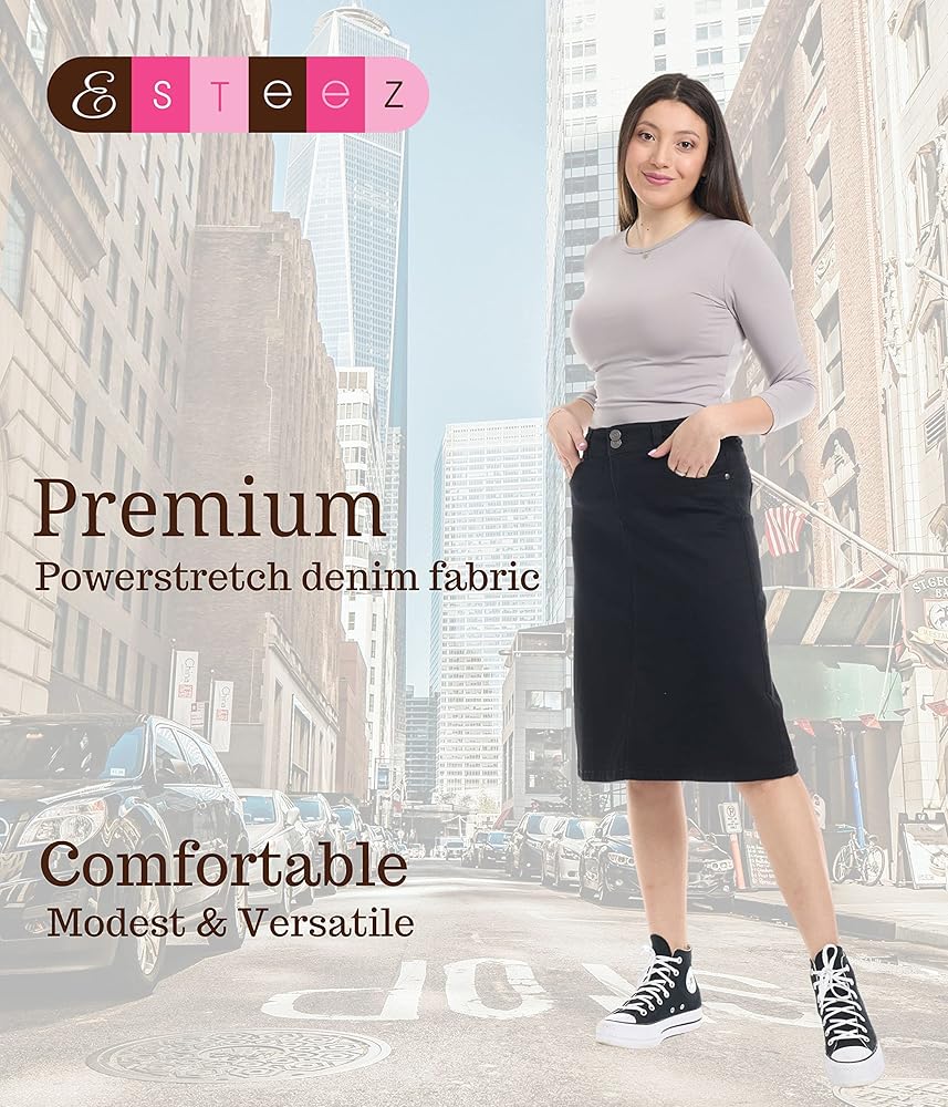 Amazon.com: ESTEEZ Black Denim Midi Skirt for Women